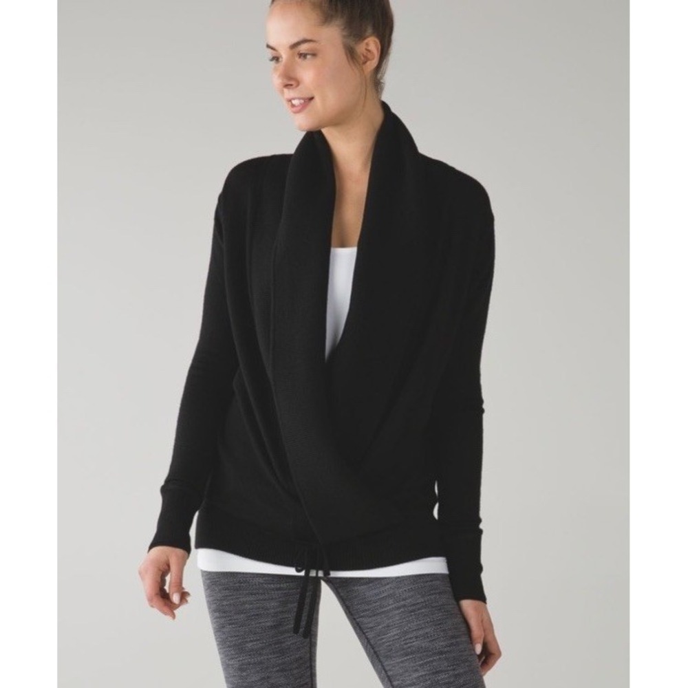 Lululemon Done Your Asana Pullover  Wrap Cardigan Sweater Womens Wool Drawstring - Picture 2 of 11